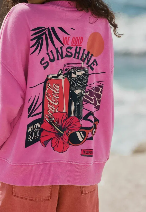Свитшот с принтом Regular fit - washed look coca-cola summer sweatshirt, Next, розовый — фото 2