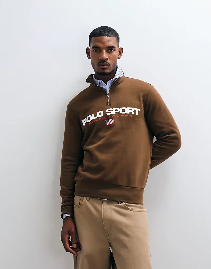 Свитшот спортивный на четверть молнии Polo Ralph Lauren, коричневый — фото 4