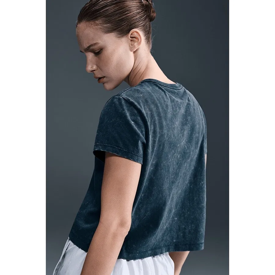 Женская футболка с коротким рукавом, хлопковая, модель Short-Sleeve Womes T-Shirt Navy, Nike, Темно-синий — фото 2