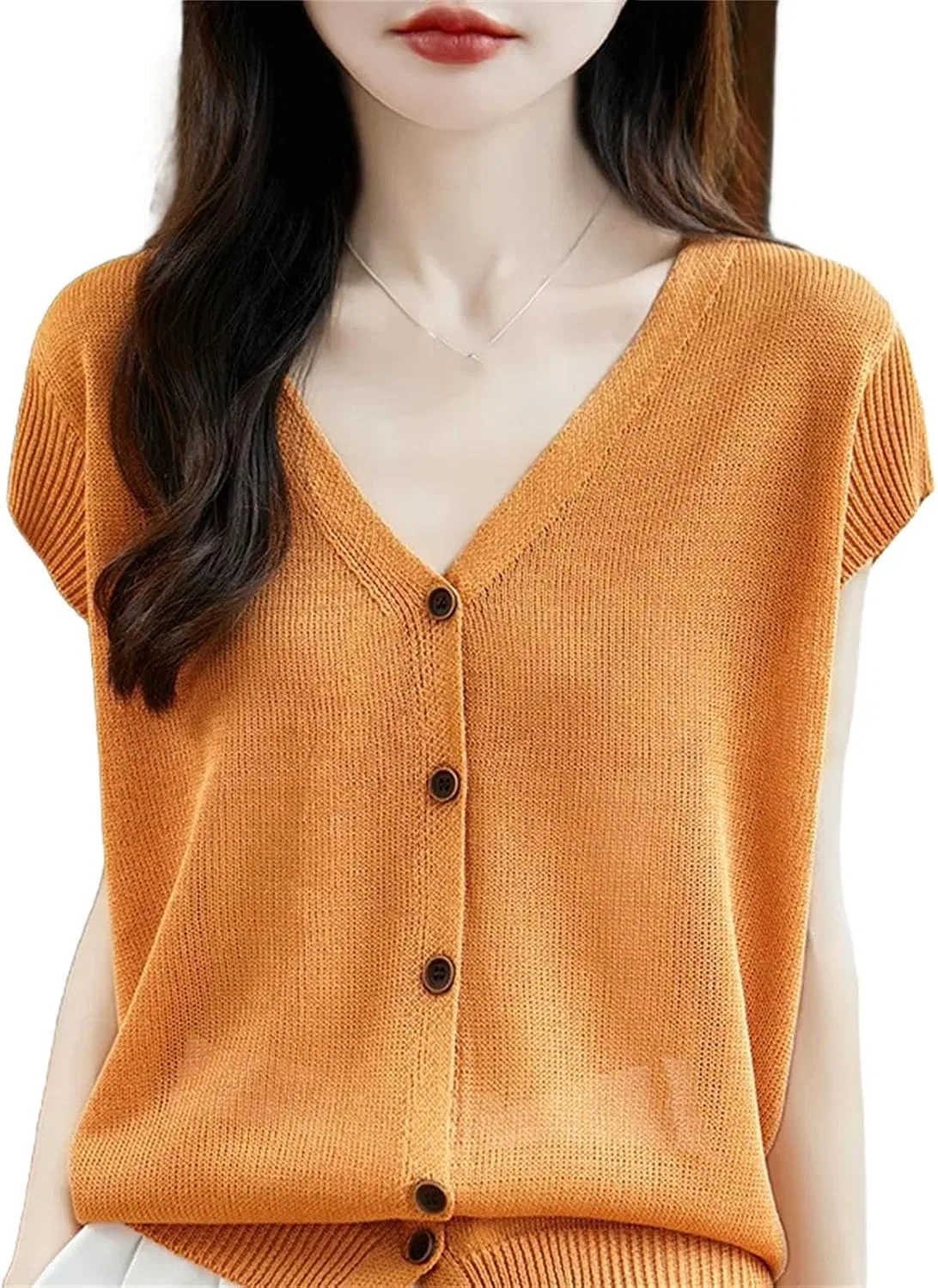 Женский кардиган с коротким рукавом, свободный, Pumpkin Color
