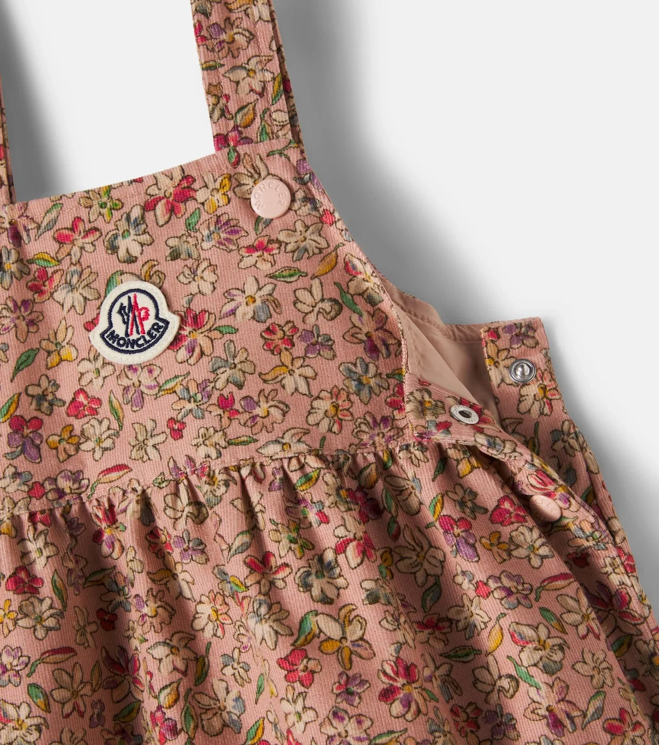 Нарядное платье из хлопкового вельвета с цветочным рисунком Moncler Enfant, розовый — фото 4