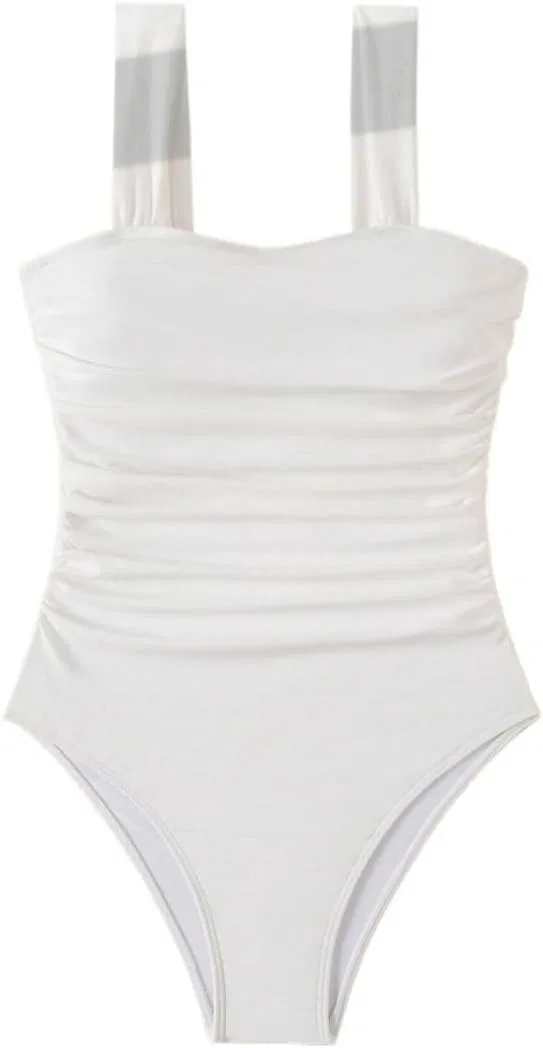 Женский цельнокроеный купальник с драпировкой плеча Generic, White