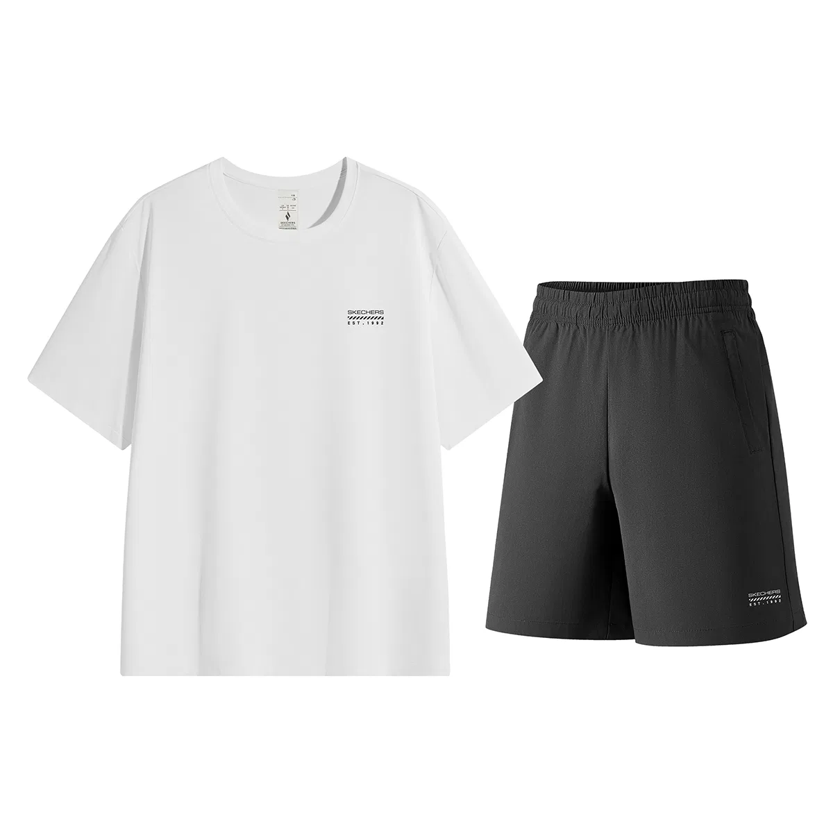 Детский спортивный комплект из футера Skechers, Bright White Top Carbon Black Shorts
