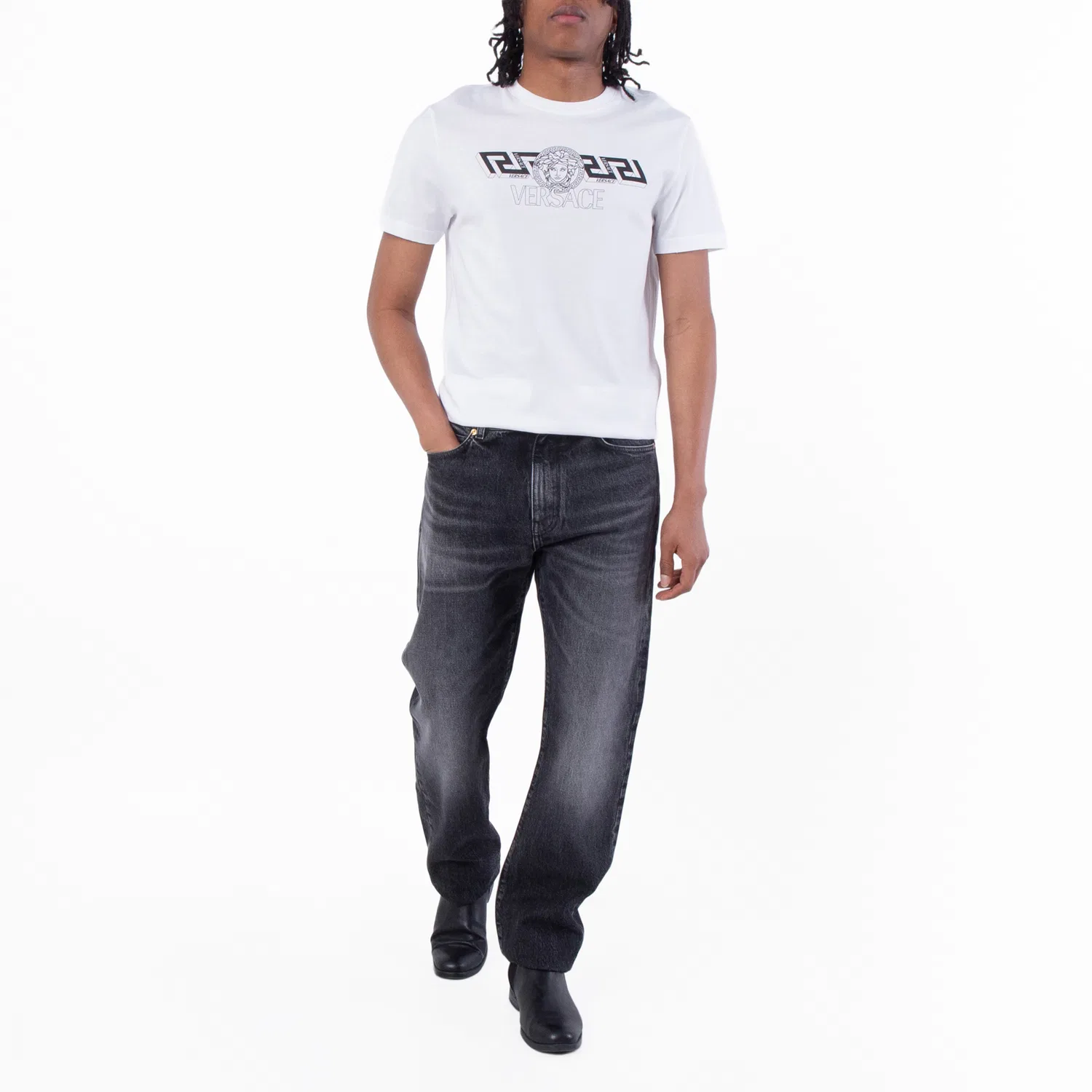 Джинсы прямого кроя Regular-Fit Denim Jeans Versace, Medium Black — фото 4