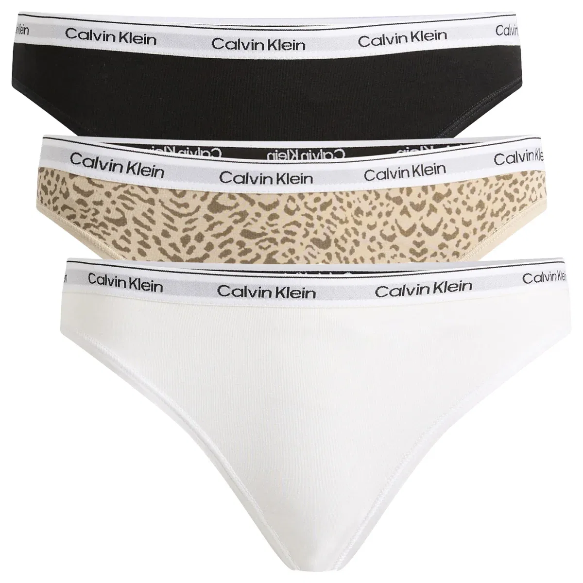 Комплект трусов бикини с фирменным поясом Icon Calvin Klein, Black White & Animal Mirror Oxford Tan