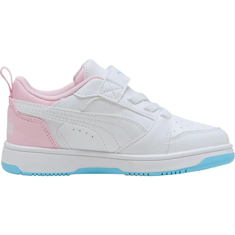 Детские спортивные кроссовки Puma Rebound V6 Lojelly Heaven Ac Ps, Бело-розово-синий — фото 4