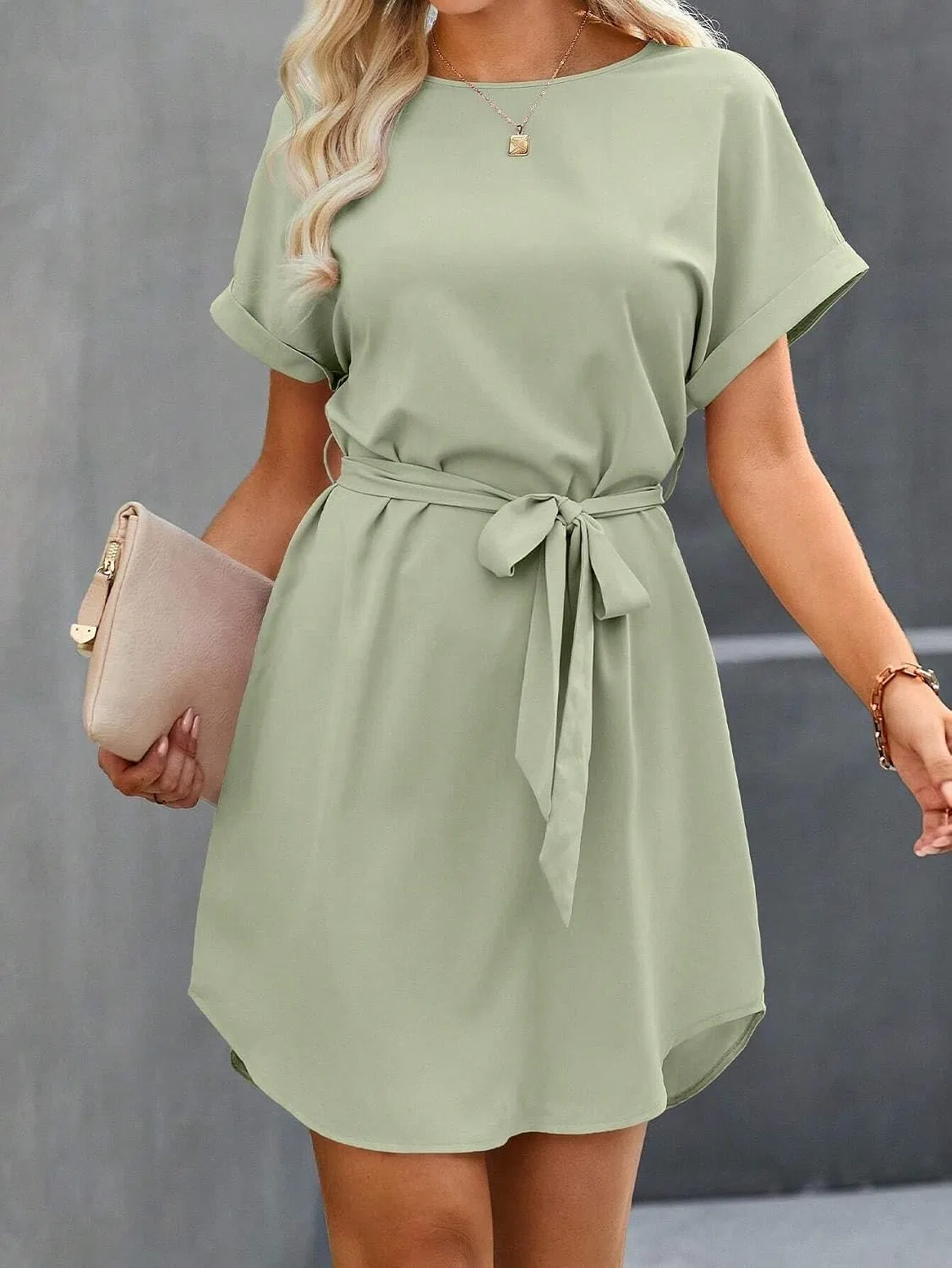 Женское повседневное платье с баской Generic, Mint Green — фото 3