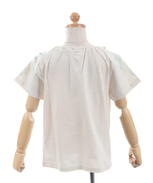 Детская футболка с вышивкой и лентой, модель Ribbon Embroidery T-Shirt, axes femme, White — фото 4