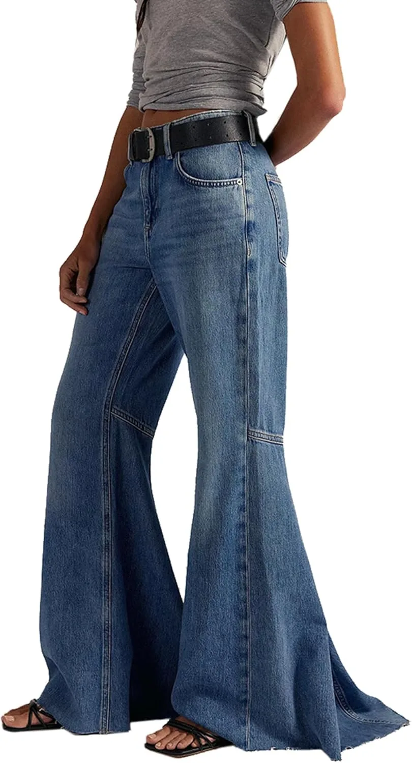 

Bell-Bottom джинсы для женщин High-Waisted Slim-Fit с пачворком cffvdiz