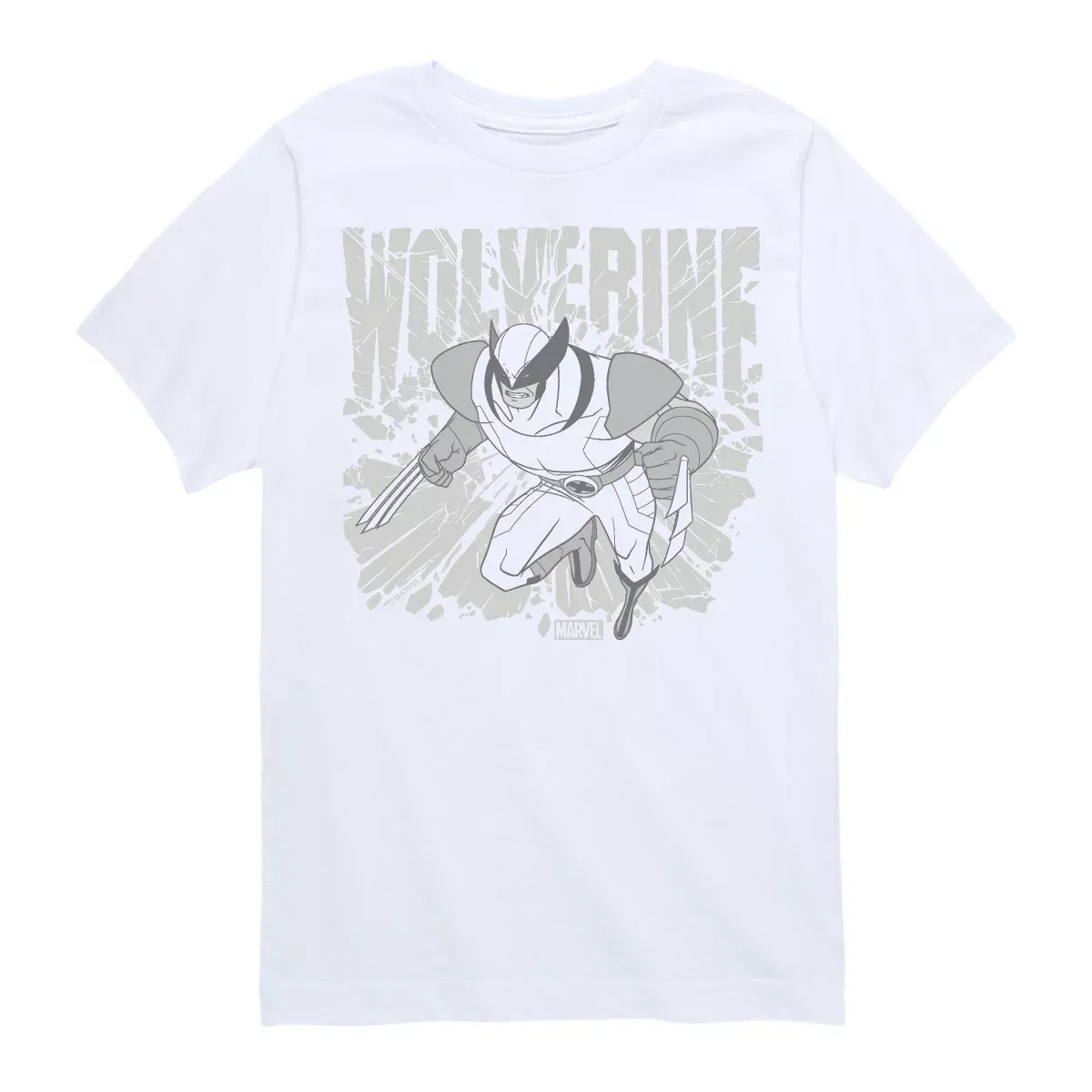 Детская футболка с коротким рукавом с принтом Marvel Wolverine Gray Toned Comic, Белая