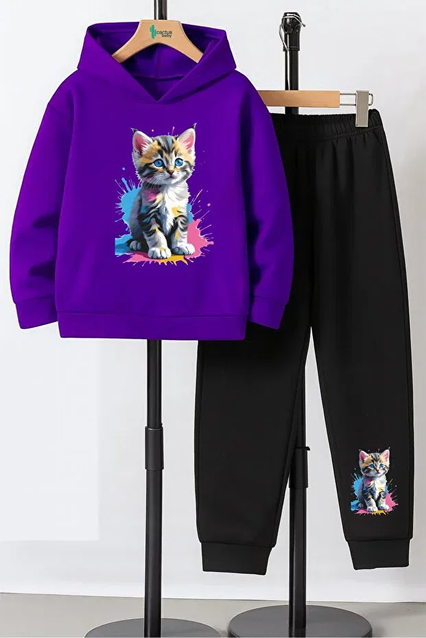 Детский спортивный комплект для девочек с принтом Cactus Collection, Purple
