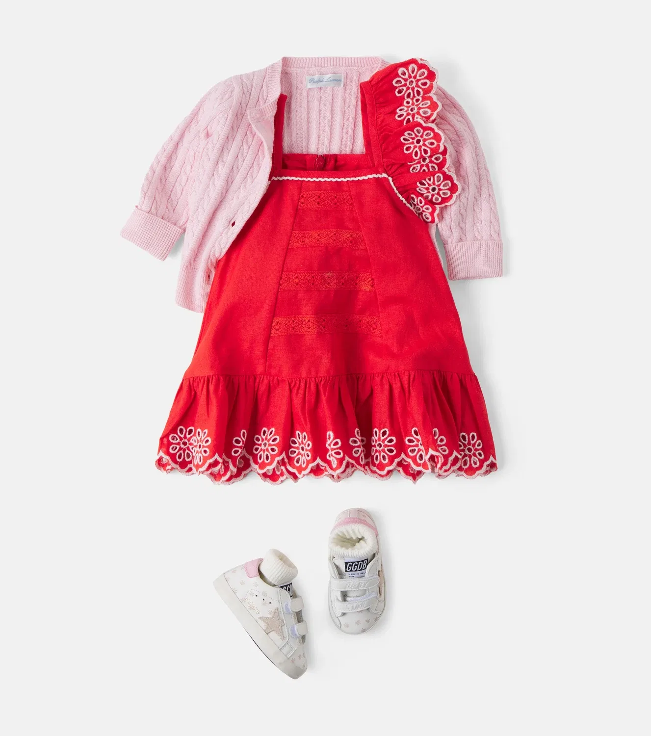 Платье льняное с вышивкой Stella Mccartney Kids, красный — фото 2
