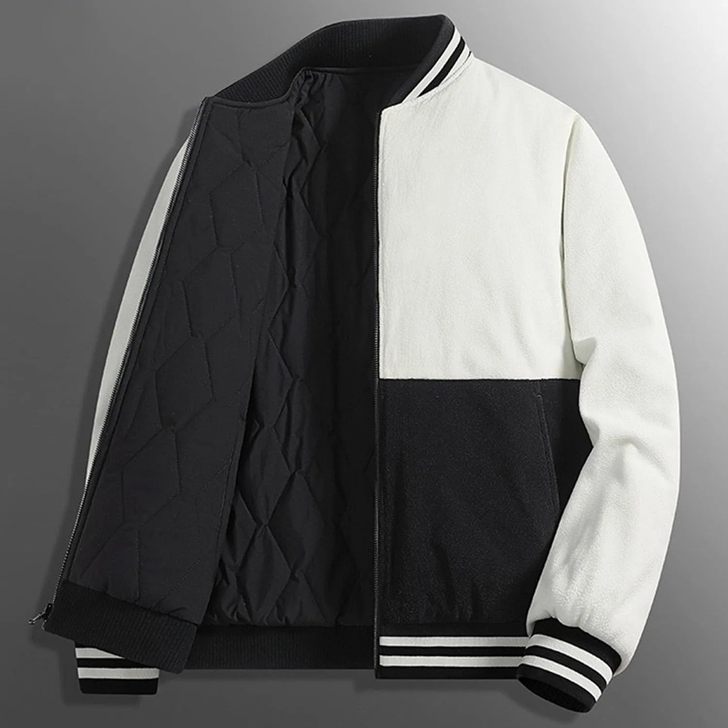 Мужская куртка-бомбер на молнии с флисом, модель Varsity, чёрный — фото 4