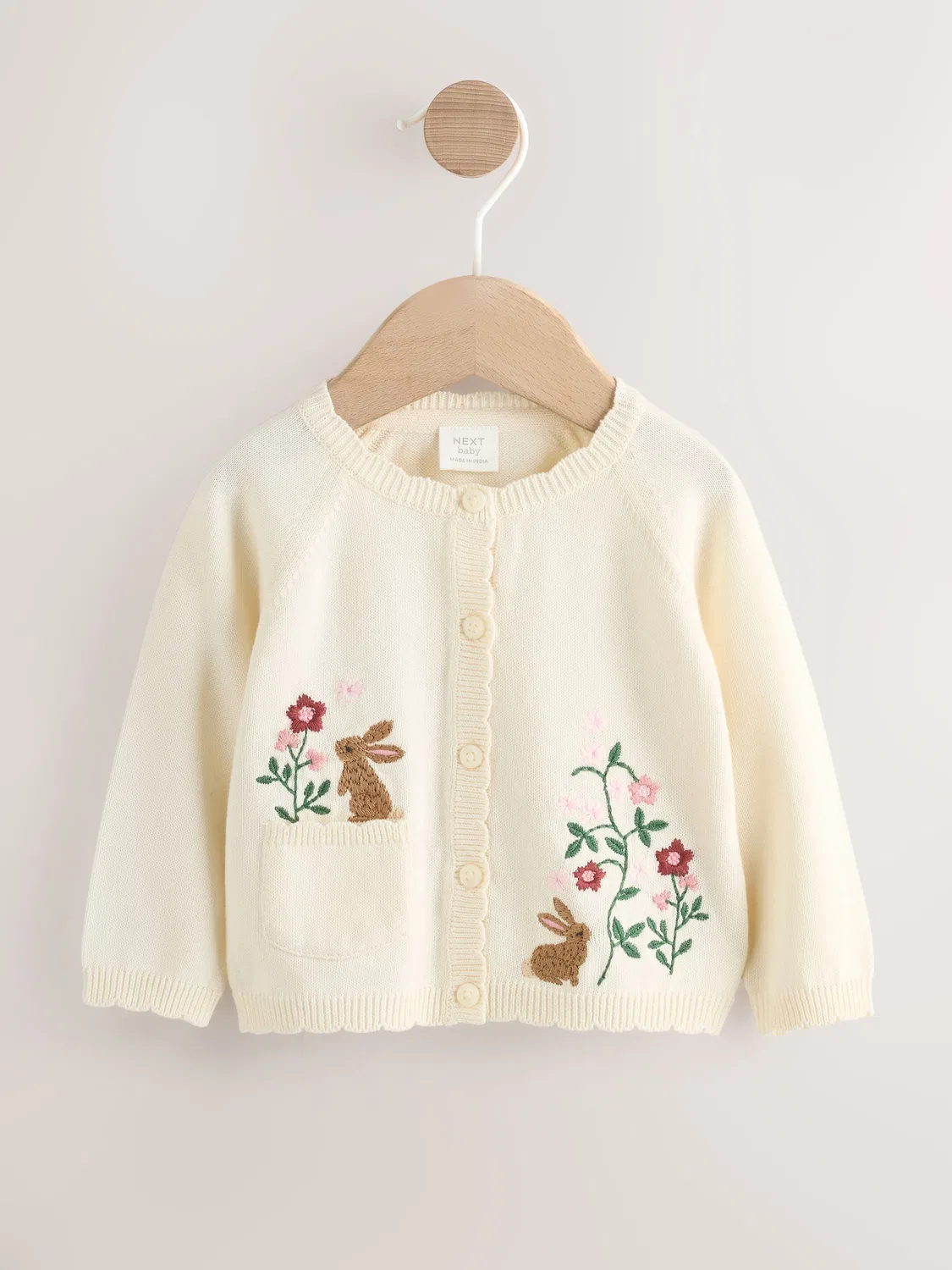 Кардиган с вышивкой кролик Next, Natural Embroidered