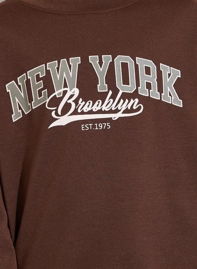 Styli Комплект пижамы с принтом New York с длинным рукавом, коричневый — фото 4