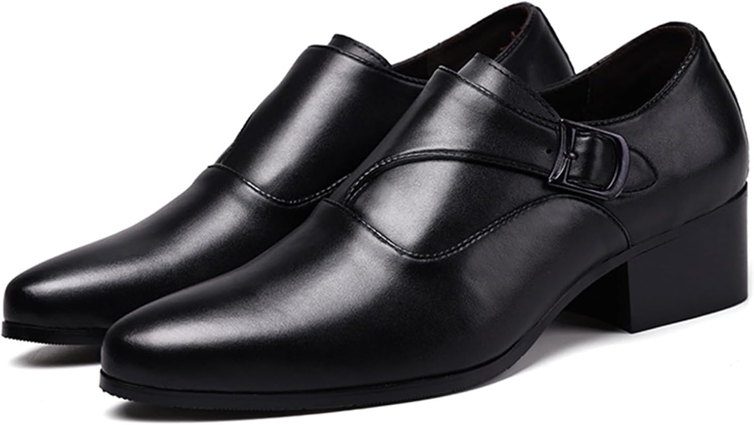 

Мужские оксфорды с монк-ремнем из натуральной кожи на массивном каблуке, модные туфли с заостренным носком, слипоны, низкие челси, каблуки для деловых встреч, свадеб и вечеринок Ptnoka, черный