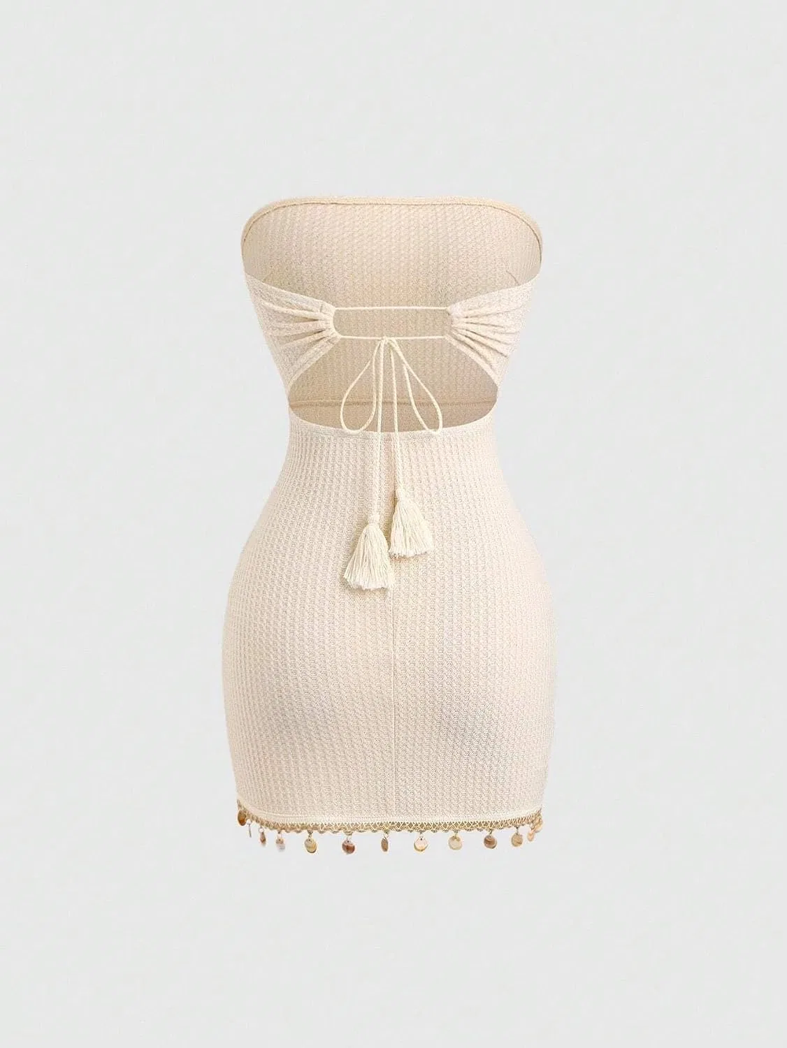 Женское мини-платье bodycon с асимметричным подолом, Apricot — фото 2