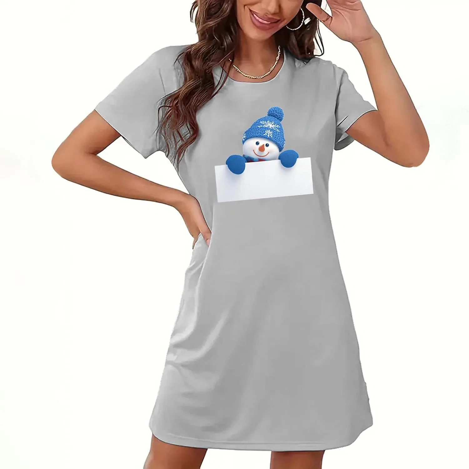 Женское платье-пижама с оленями, Short Sleeve Loose Fit, Gray