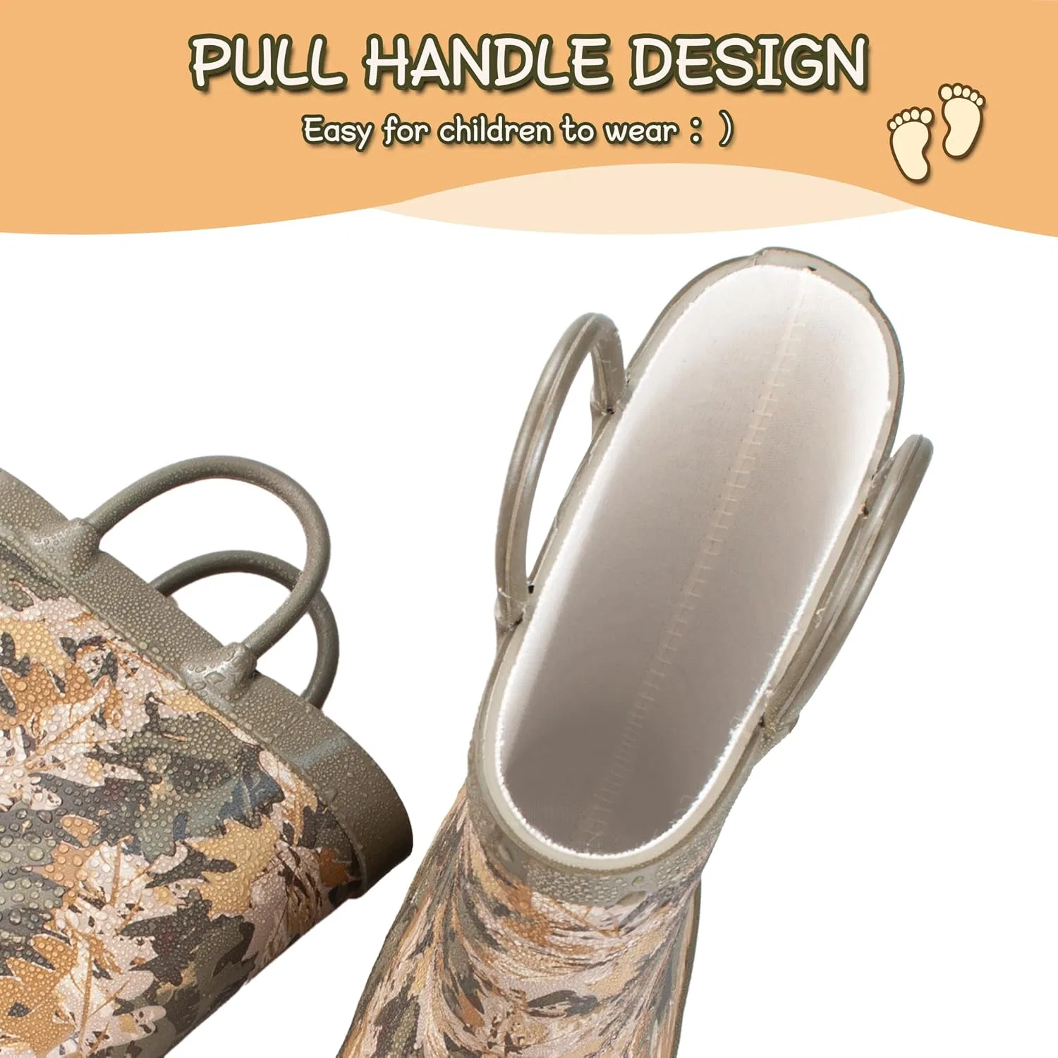 Детские резиновые сапоги для девочек и мальчиков с принтом Hbxooxts, Brown-Camo — фото 4