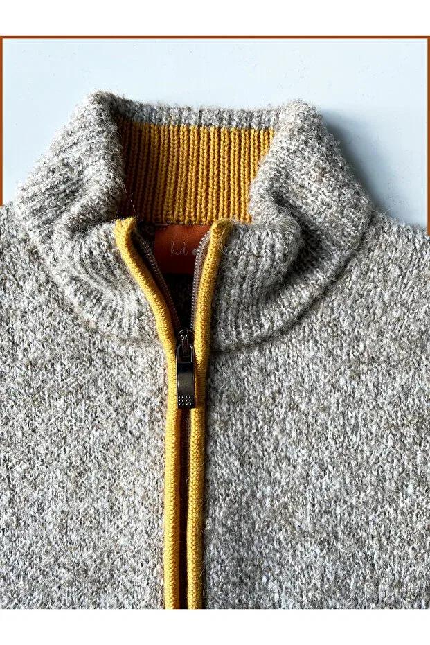 Детский кардиган с застежкой-молнией Unisex mink&mustard detailed zippered cardigan Kid Of Knit, Mink/Mustard