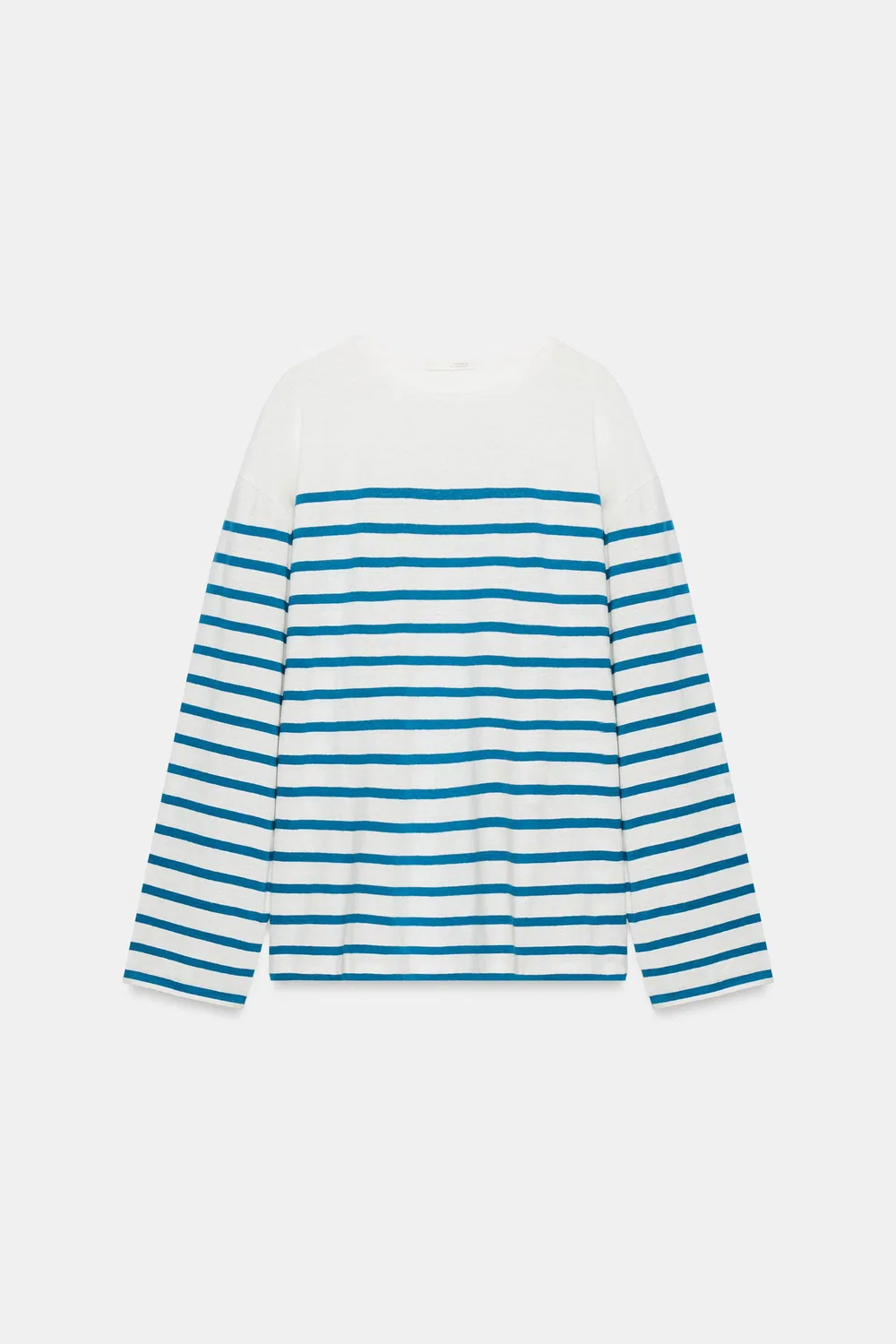 Футболка в полоску из хлопка и льна ZARA, Ecru/Blue — фото 2
