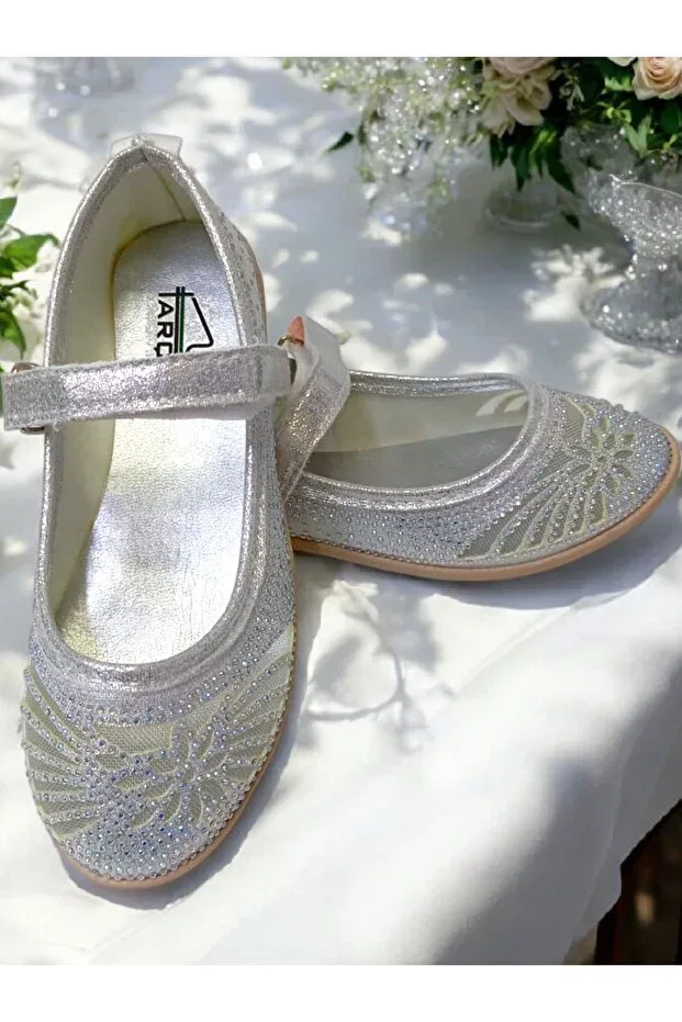 Детские балетки для девочек с принтом Pediashoes, Silver — фото 3