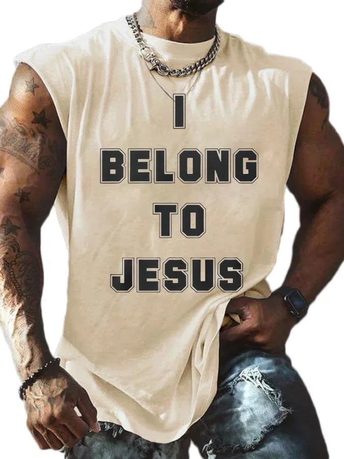 Мужская майка с принтом I Belong to Jesus, бежевый