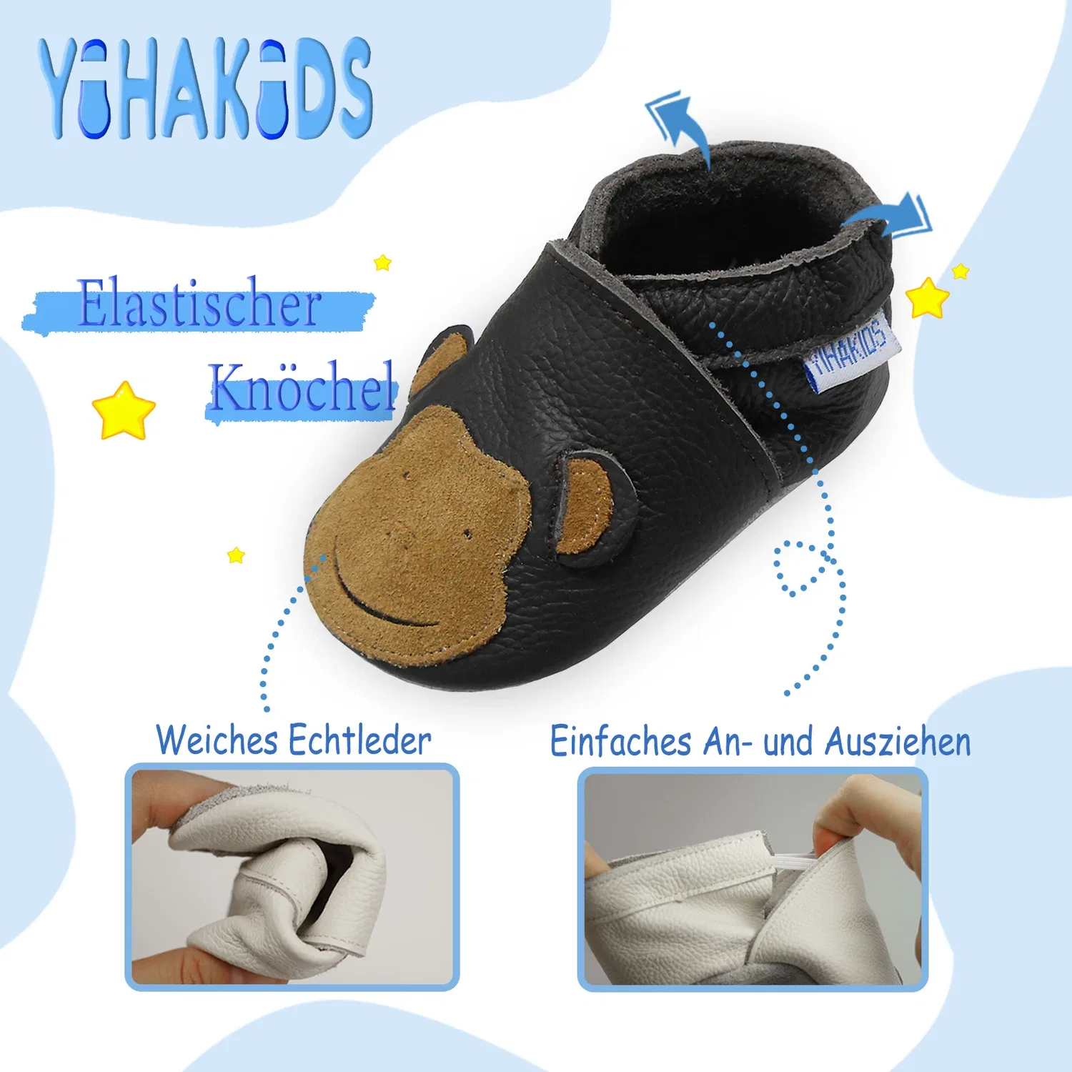 Кожаные пинетки с принтом обезьян Affen Yihakids, черный — фото 4