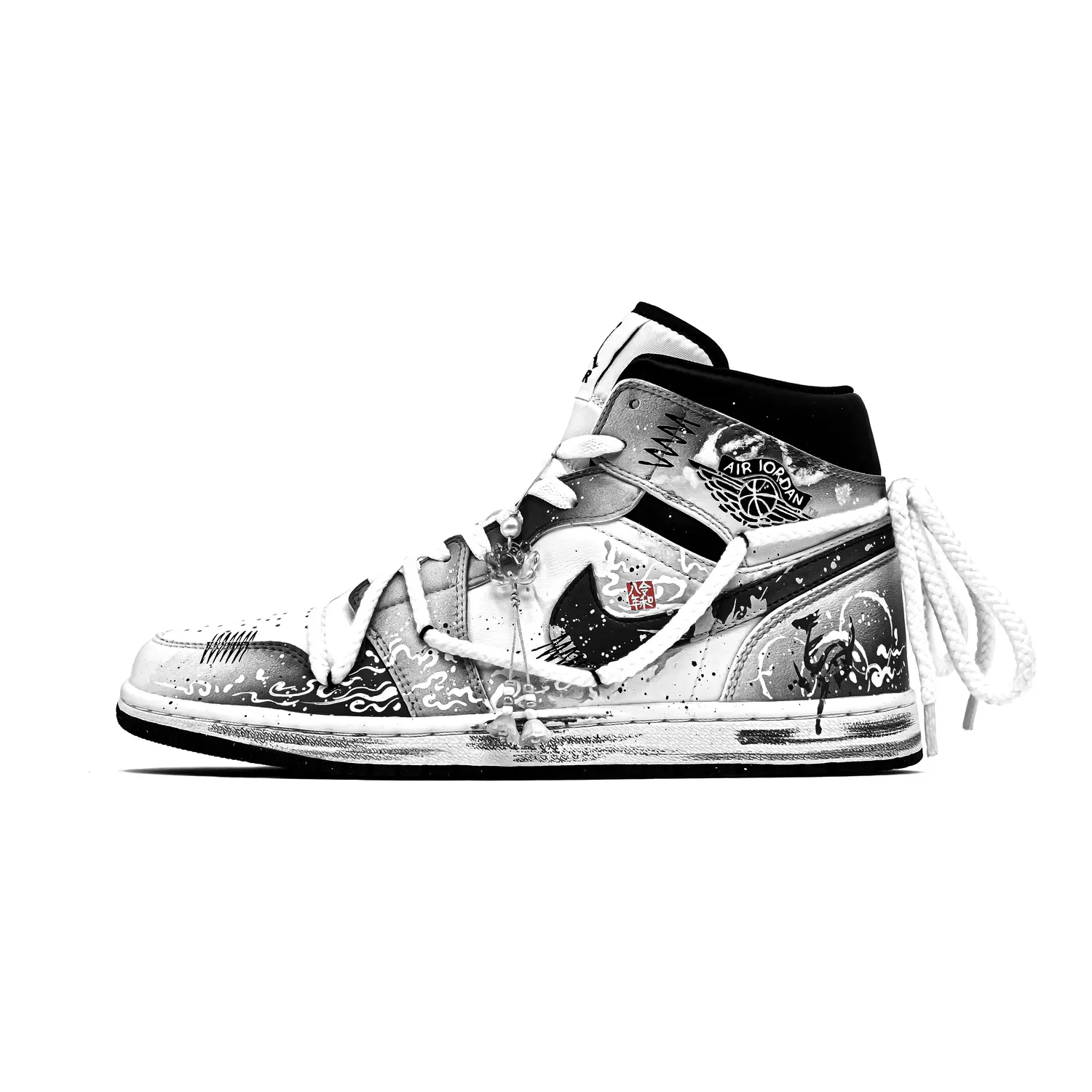 Air 1 Cloud Step Coverage High Top винтажные баскетбольные кроссовки Unisex черно-белые Jordan, черный — фото 3