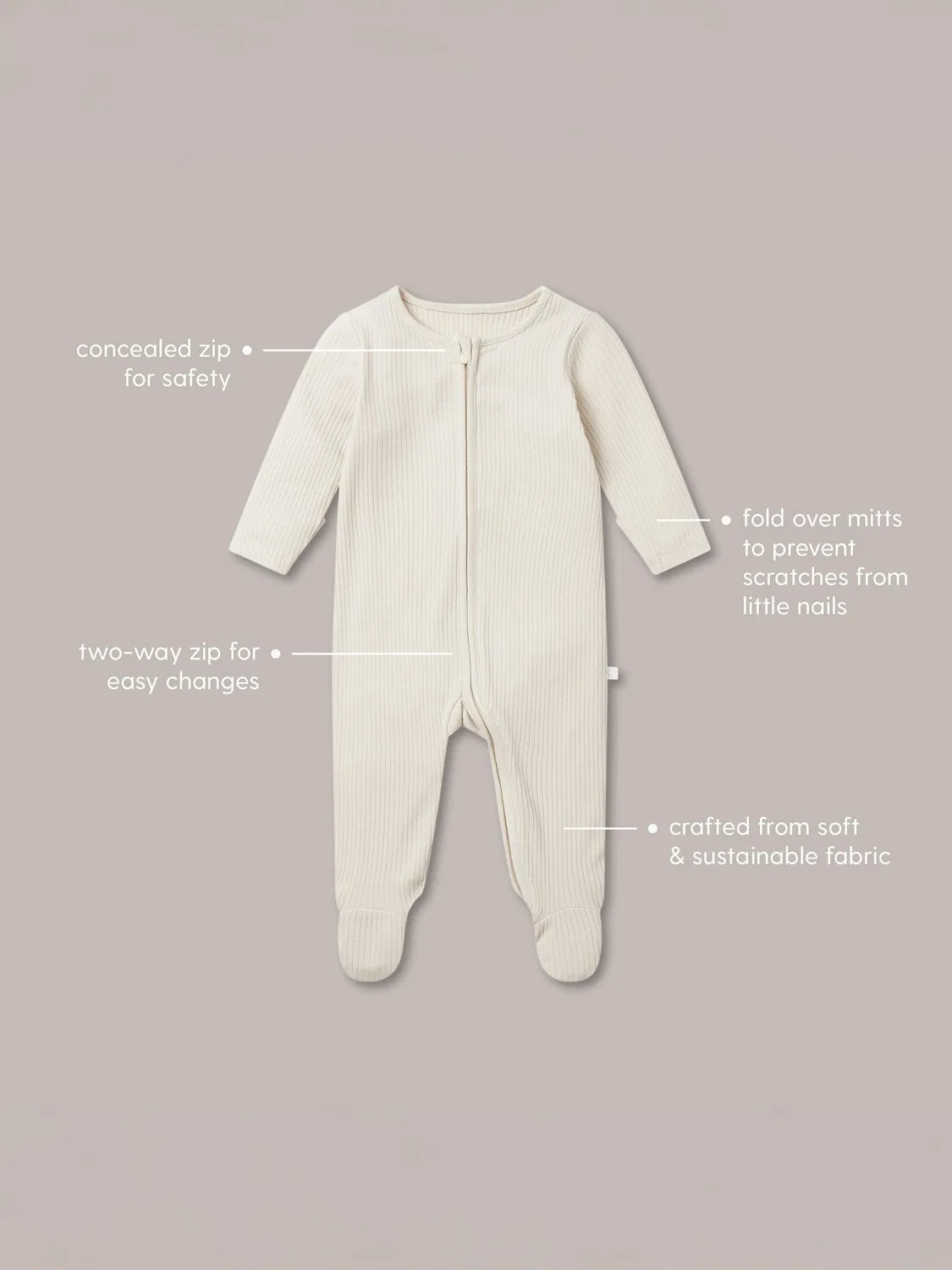 Комбинезон Ribbed Clever Zip Sleepsuit Mori, Экрю — фото 4