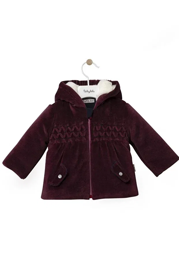 Детское пальто для девочек вельветовое 2.5 tog Babyhola, Burgundy — фото 2