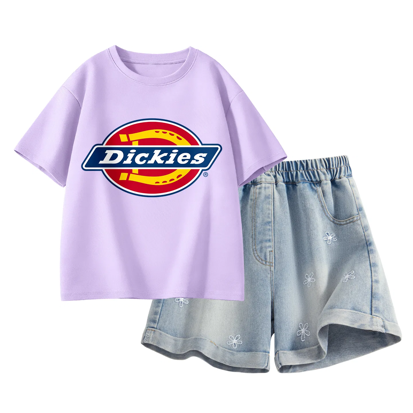 Детский спортивный комплект с круглым вырезом, дышащий, Dickies, Standard Taro Purple/Solid Color Denim Blue