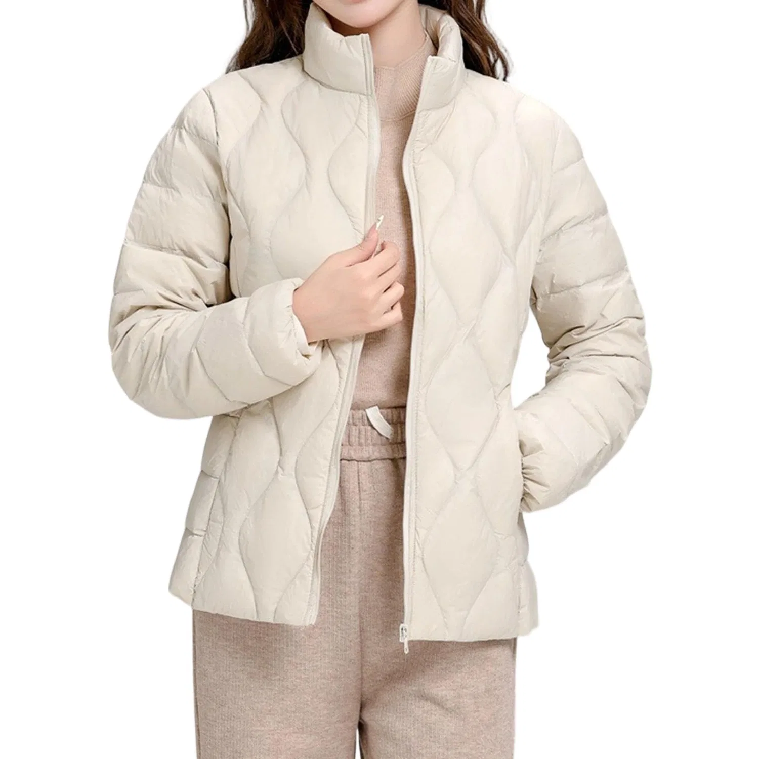 Женская легкая куртка с высоким воротником, Beige