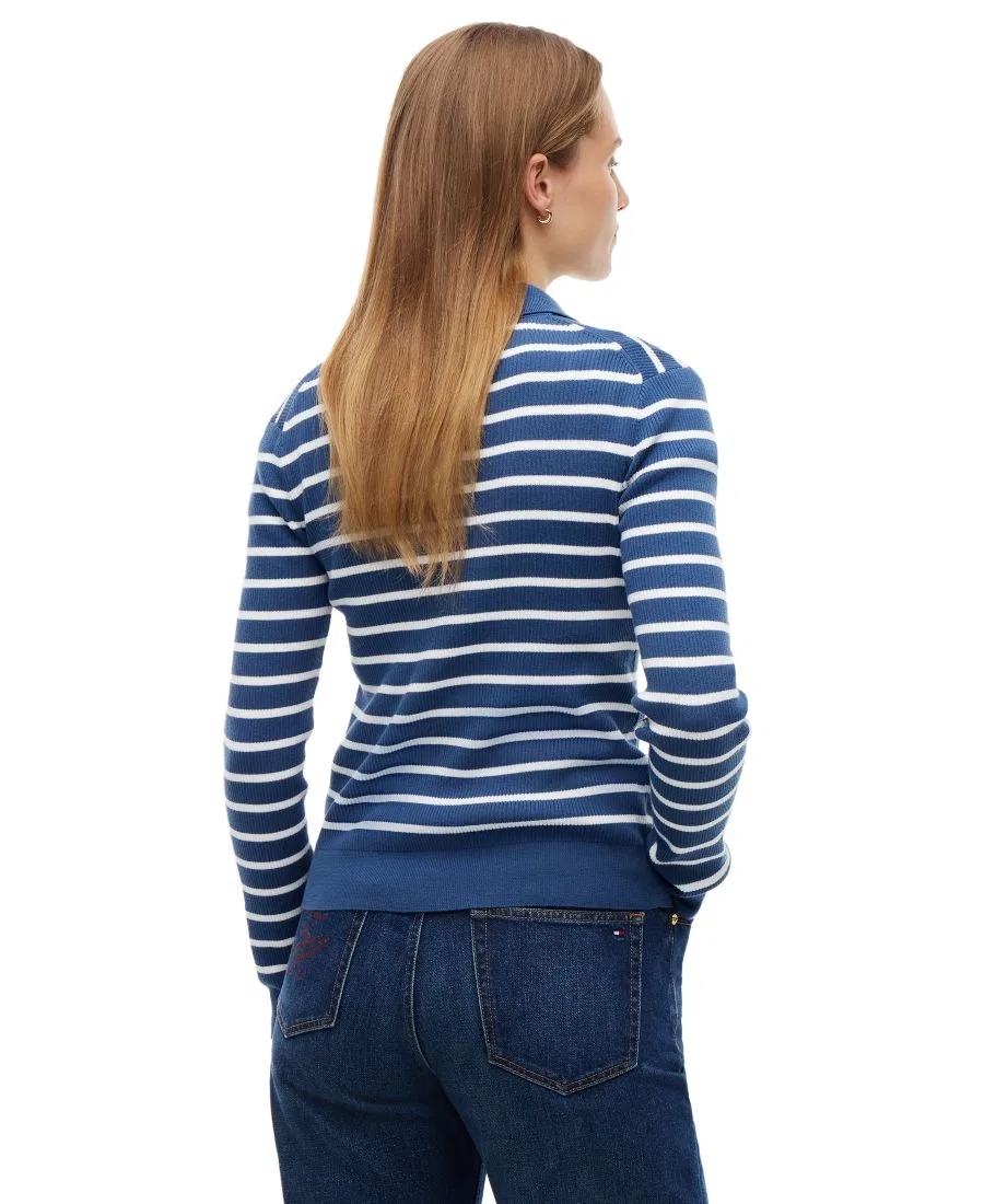 Кардиган женский с поло-воротником, с длинным рукавом Tommy Hilfiger, Breton Stripe Aegean Sea Ecru — фото 4