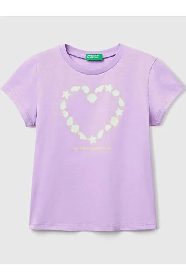Детская футболка для девочек с принтом United Colors Of Benetton, Lila