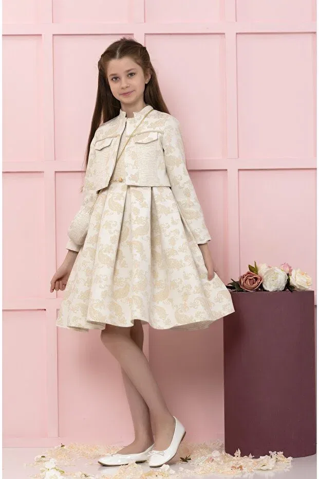 Детское платье-жакет для девочек с принтом Süslü Pink Kids, Cream