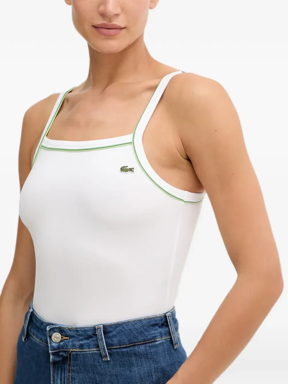 Топ Lacoste, с окантовкой и нашивкой с логотипом, белый — фото 4