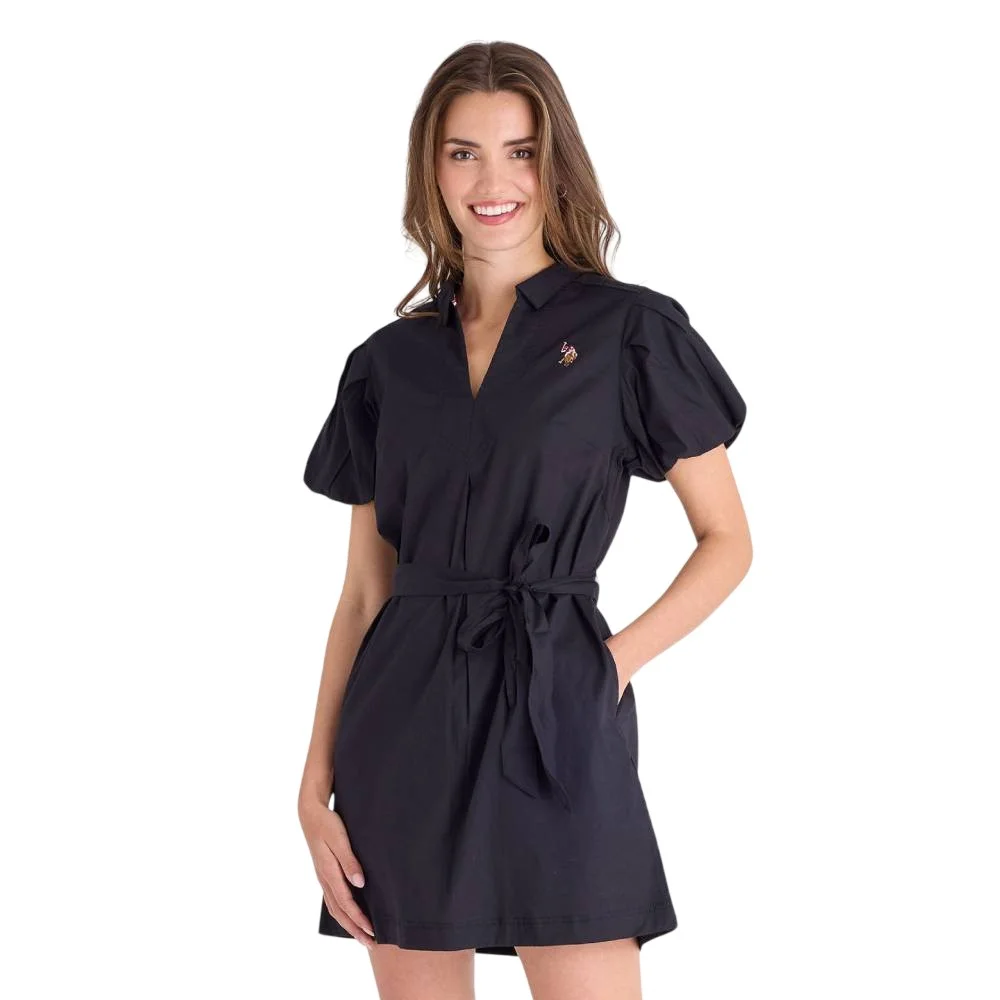 Женское платье U.S. Polo Assn. Bubble Sleeve Belted, черный