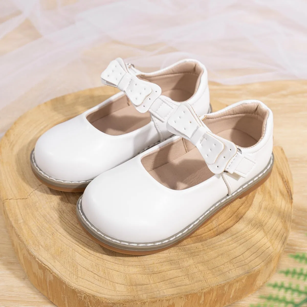 Детские туфли Мэри Джейн для девочек с цветком GOJERP, White — фото 2