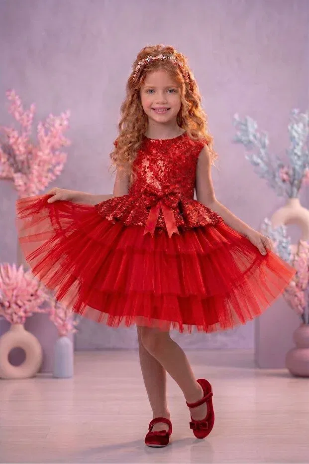 Детское платье для девочек с пайетками Delfini Kids, Red
