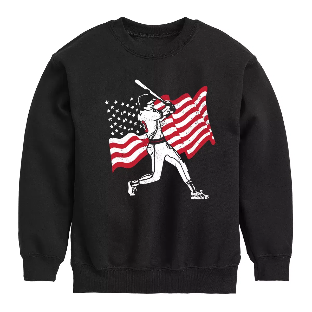 Детское худи с принтом Baseball Player American Flag Instant Message, Black