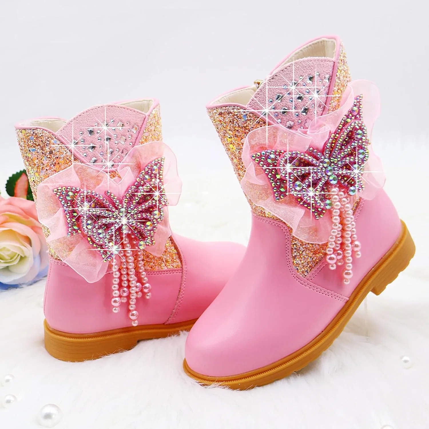 Детские сапоги для девочек с блестками Cowgirl Boots Cliivour, Pink — фото 3