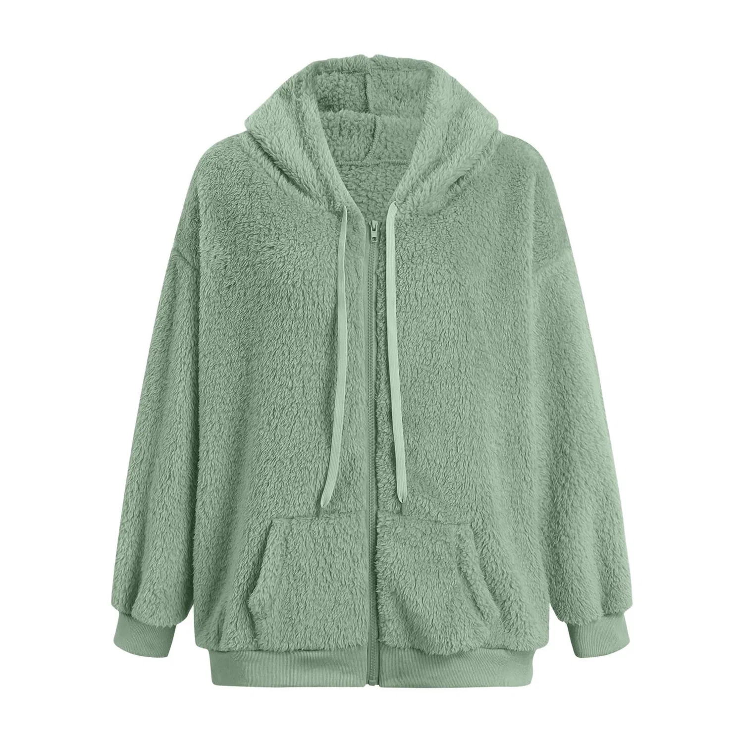 Женская куртка-худи с капюшоном и молнией, флисовая, Teddy, oversize, Verde Menta — фото 4