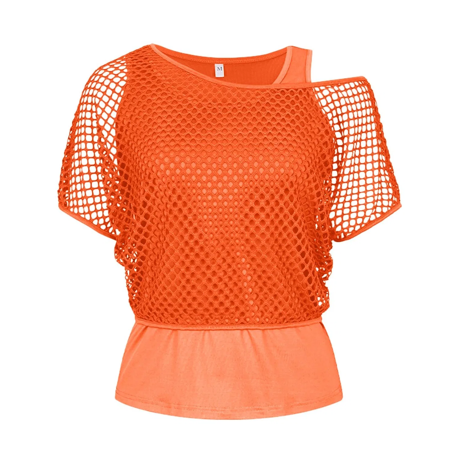 Женская футболка с открытыми плечами SexyFluo 80s Top, Orange — фото 4
