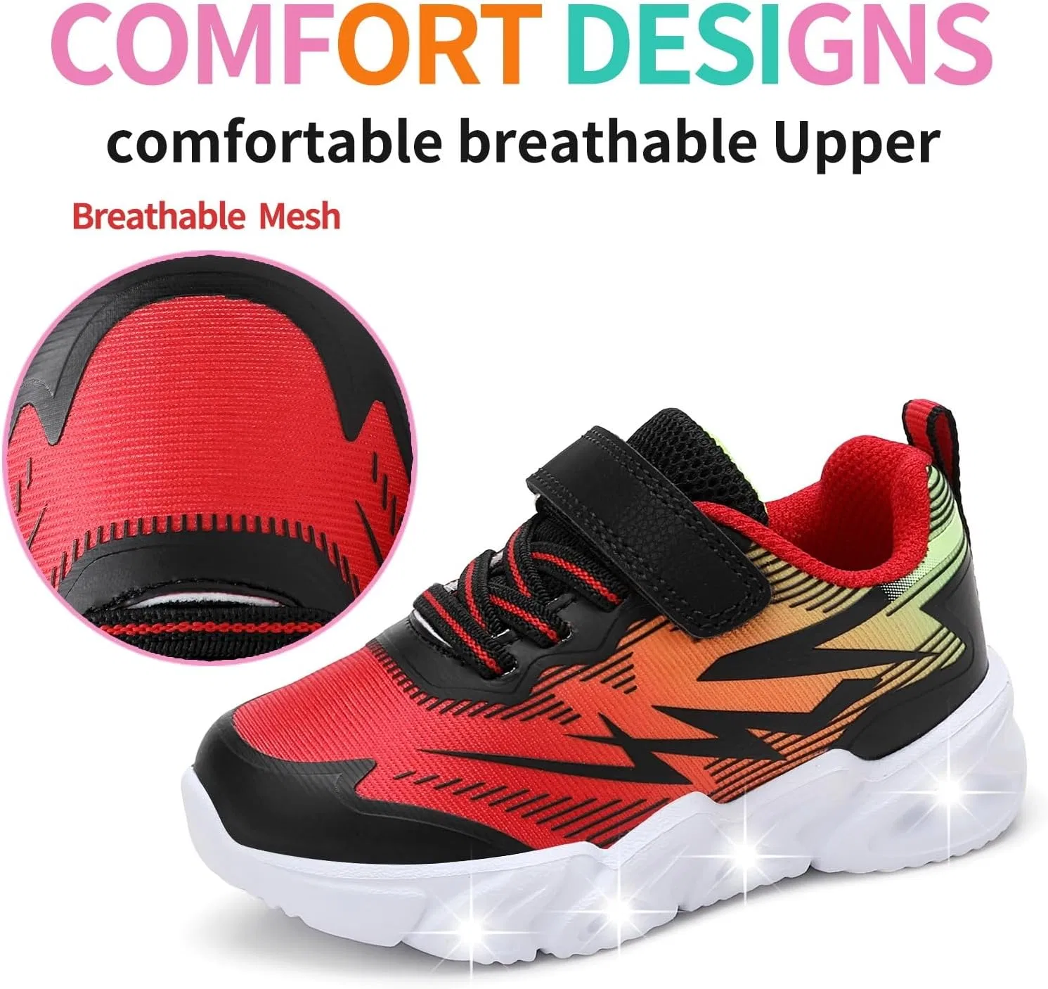 Детские кроссовки для мальчиков со светодиодной подсветкой CNFOOTJKY, Red Light Up Shoes — фото 4