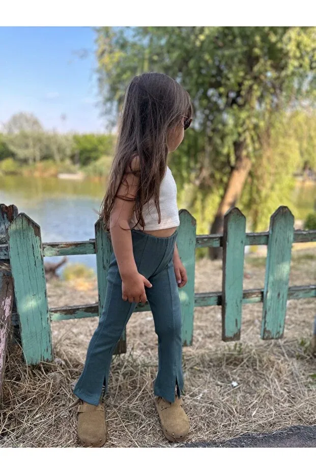 Детские леггинсы для девочек с разрезом Oil Ribbed Spanish Slit Leg Eyc Baby, Oil Blue — фото 4