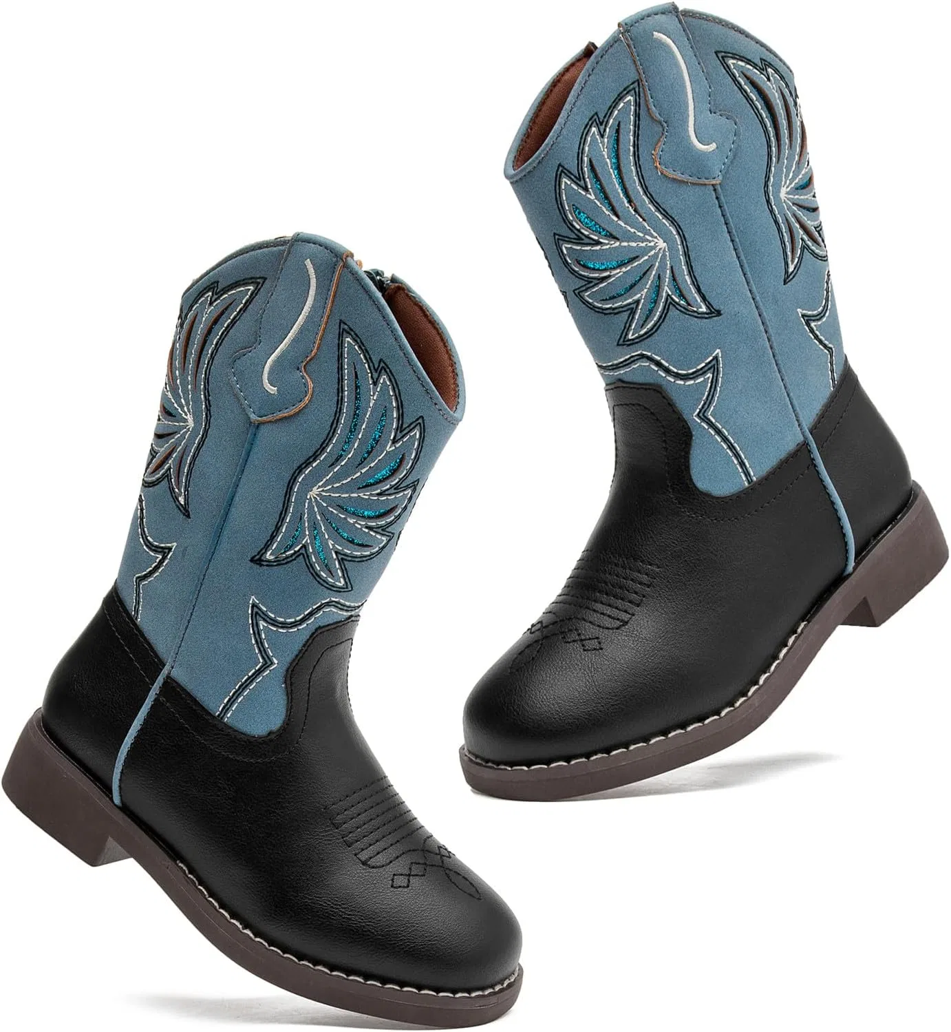 Детские сапоги для девочек с блестками и вышивкой Western DADAWEN, Black/Blue