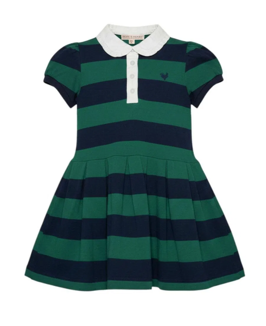Платье-поло с рукавом-фонариком из органического хлопка Hope & Henry, Navy And Green Rugby