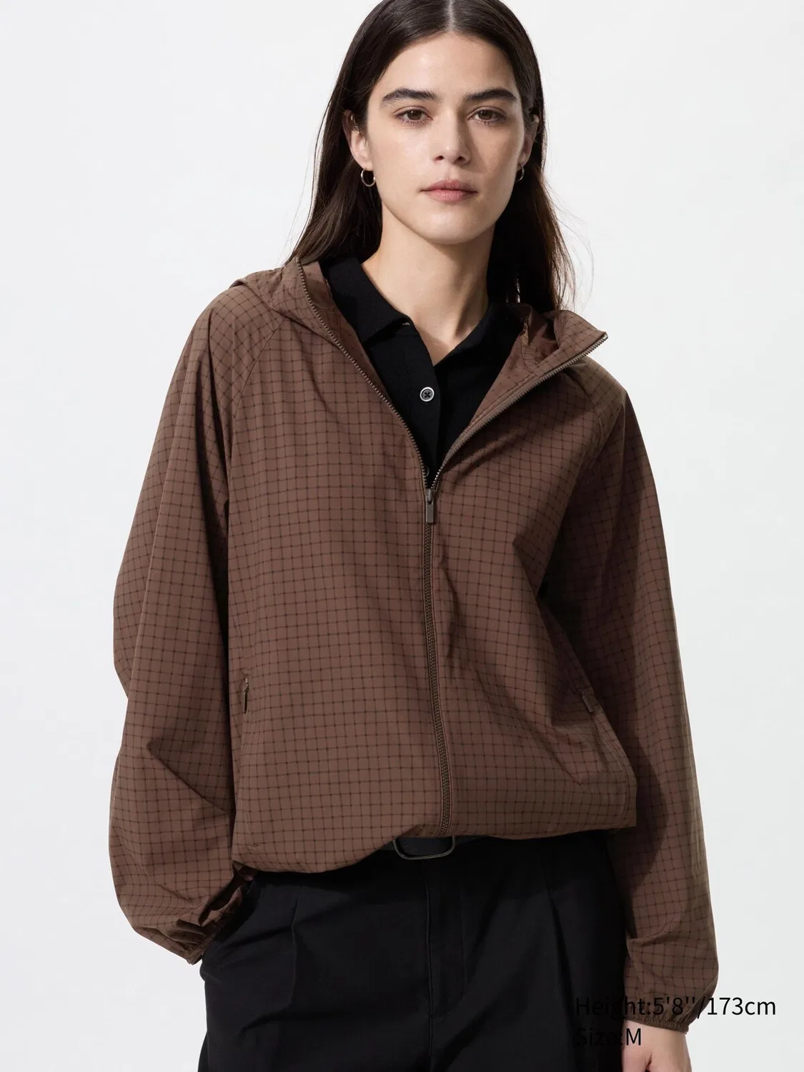 Парка Uniqlo, защитная от ультрафиолета, в клетку, темно-коричневый