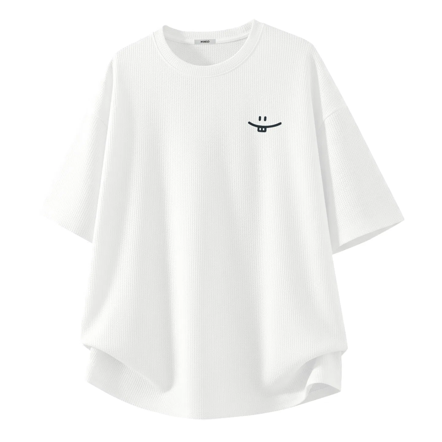 Детская футболка с принтом Heavyweight Waffle Knit MINISO, Light Beige (B Simple Smile Drawing Chest Logo) — фото 3